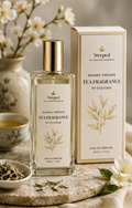 Tea fragrance product with packaging and detailed description on a wooden surface.